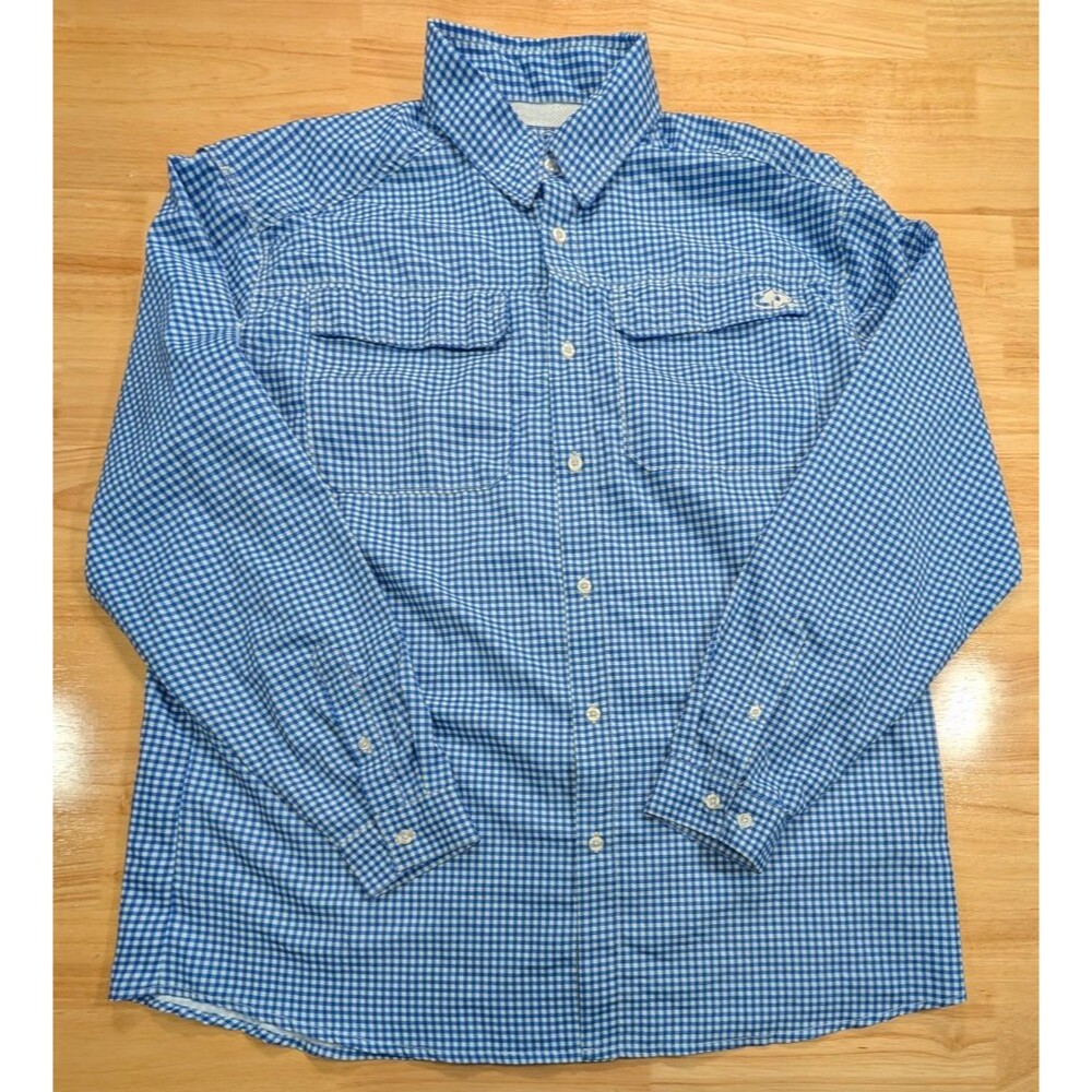 EAG Elite Shirt Mens 2XL Blue Gingham Plaid Vented Fishing Button Down